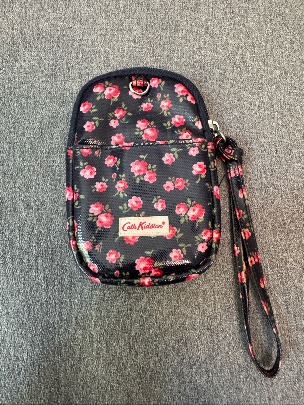 Cath Kidston Black Rose Print Wristlet Pouch Retired item Oil cloth Like new